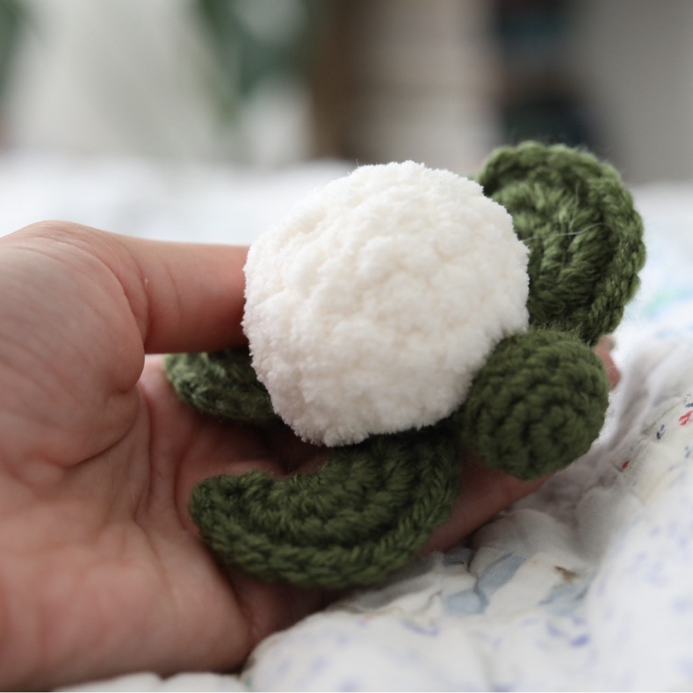 Handcrafted Green and White Crochet turtle